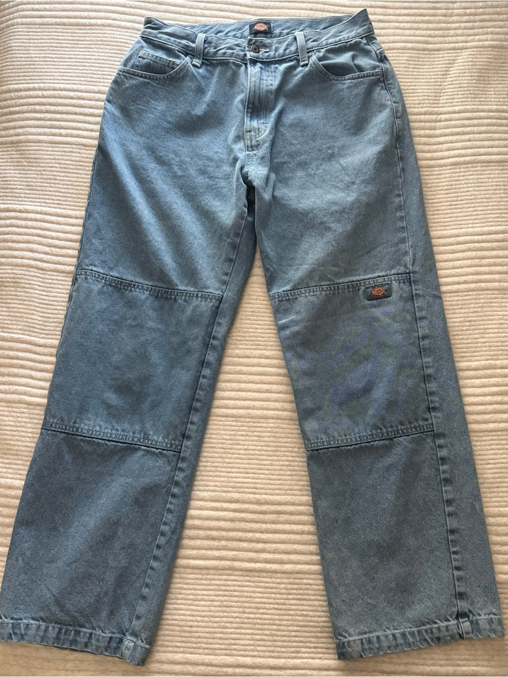 Dickies Double Knee Denim Pants Mens 32x32 Light Wash Loose Fit Workwear Jeans